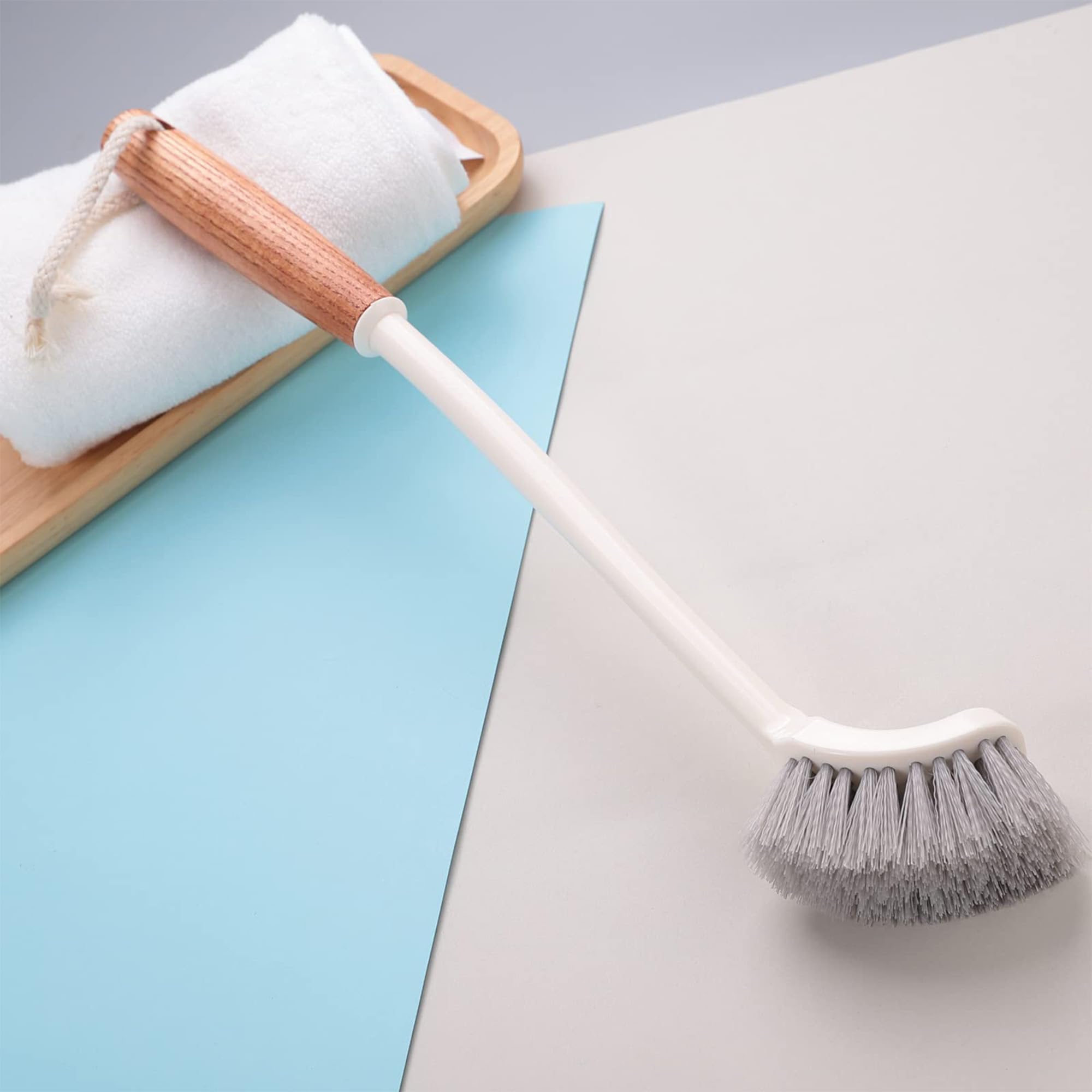 The Better Home Bathroom Cleaning Brush (36cm) | Toilet Cleaner Brush | Toilet Brush With Non Slip Wooden Handle and Loop For Hanging | Ergonomic Design Bathroom Brush | Car Cleaning Brush