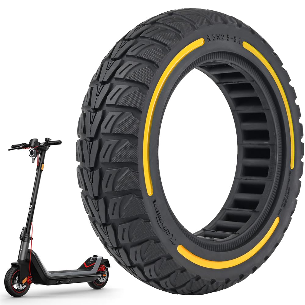VOLOHAS 9.5 x 2.5-6.1 Solid Rubber Tyres 9.5 Inch Solid Tyres for NIU KQi3 Sport/Pro/Max Electric Scooter Front or Rear Replacement Tyres Solid Tyres Honeycomb Tyre Non-Slip Puncture Proof (Yellow,