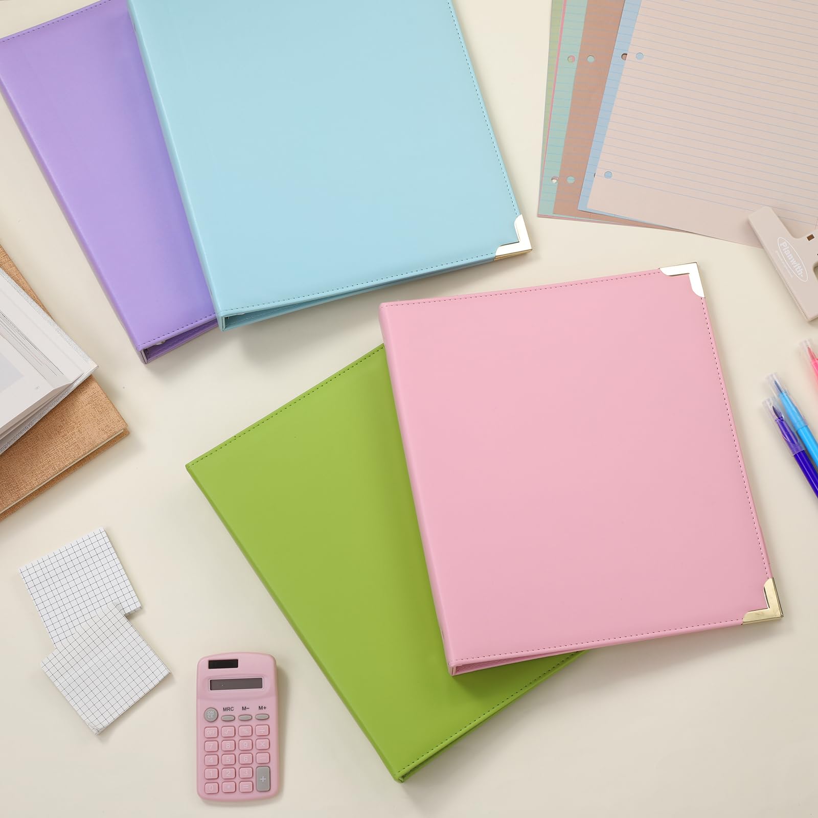 Ctosree Lot de 4 classeurs à 3 anneaux de 1,3 cm avec poches, pour format lettre de 27,9 x 21,6 cm, capacité de 100 feuilles, classeur à anneaux ronds en laiton pour bureau, maison, école