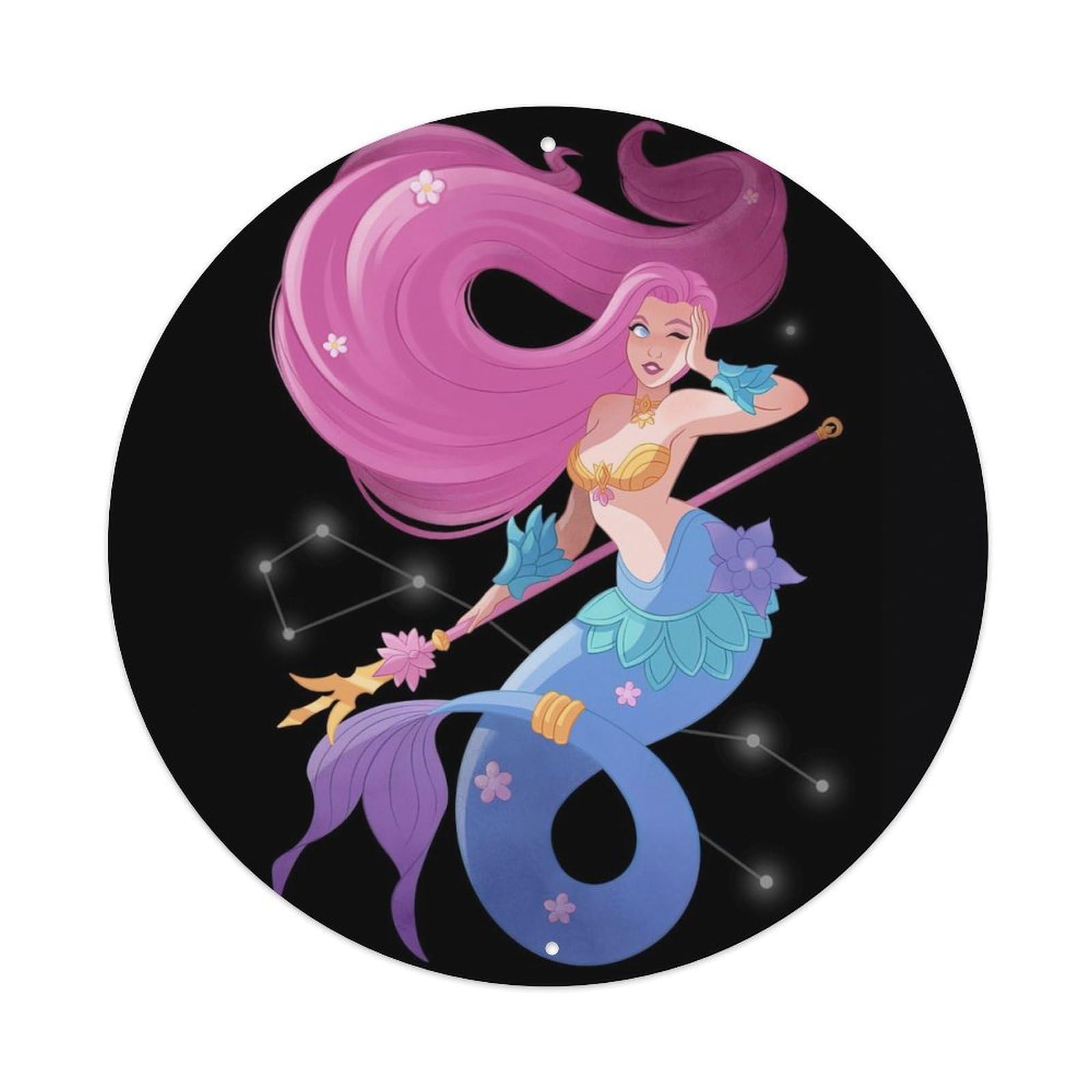 Mermaid Constellations Poster Virgo Vintage Metal Tin Sign Plaque Wall Decor for Cafe, Club, Garden Round Metal Poster 8x8Inch