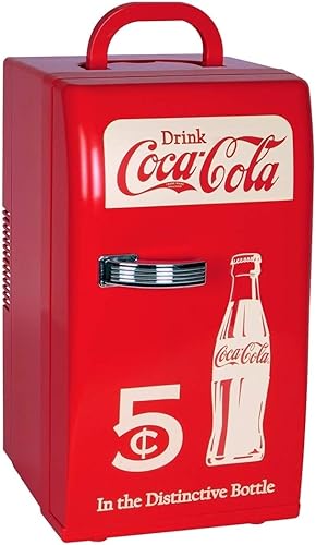 Miniatura 1 de Coca-Cola Retro Design 18 latas Mini nevera 12V DC110V AC, 22L 23 cuartos termoeléctrico para viajes, camping, oficina, hogar, dormitorio, coche,