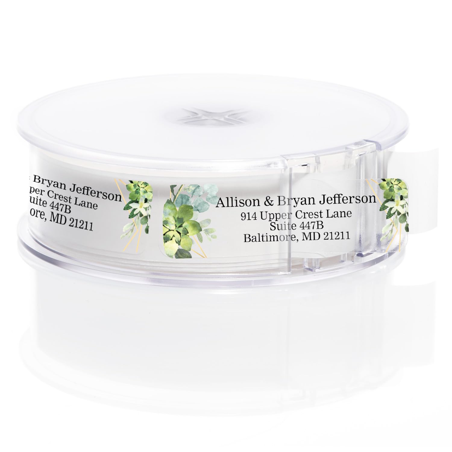 Clear Floral Greenery Rolled Address Labels / 500 Personalized Return Address Labels/Custom Address Stickers in Elegant Plastic Dispenser Greenery