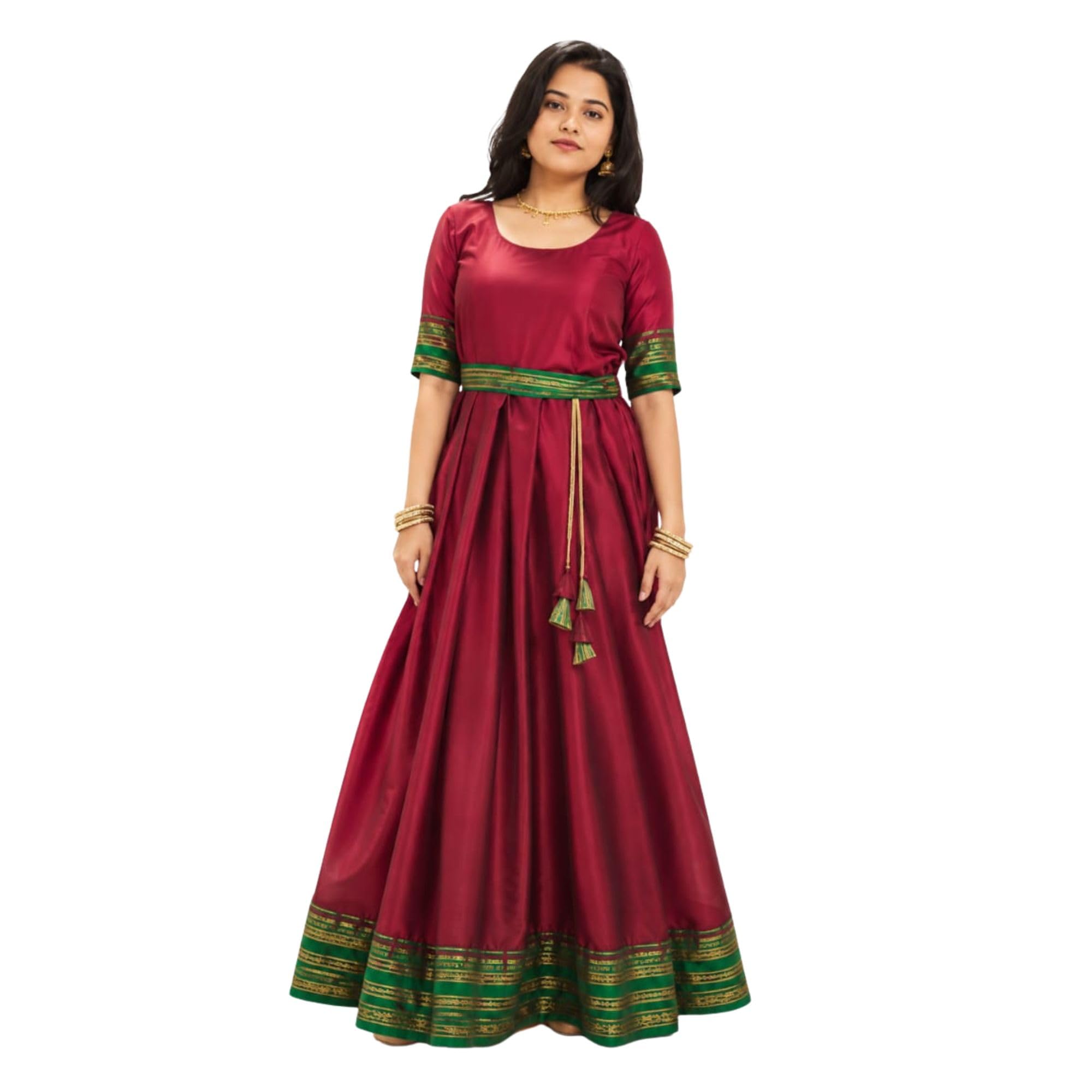 advisha global Long Anarkali Gown with Koti for Women | Narayan Peth Fabric | Maroon Color Traditional Ethnic Wear with Half Sleeves and Round Neck-picture-31