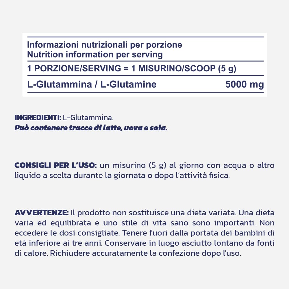 PROLABS – Glutammina in Polvere Solubile GLUTAMINE PURE, Integratore 100% Vegan Purissimo per Recupero, Rigenerazione e Mantenimento Massa Muscolare - Integratori Post Workout, Gusto Neutro, 500gr
