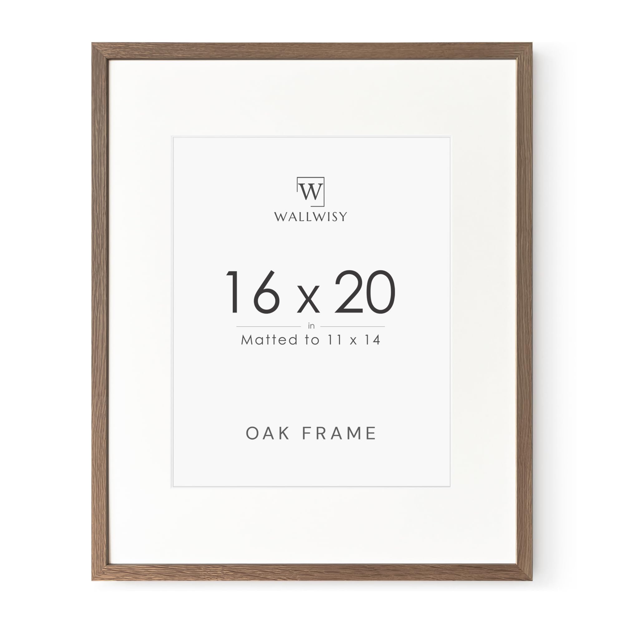 16x20 inches picture frame, solid oak 16 x 20 picture frame with mat, 16x20 natural wood frame for wall art photo, (walnut set of 1)