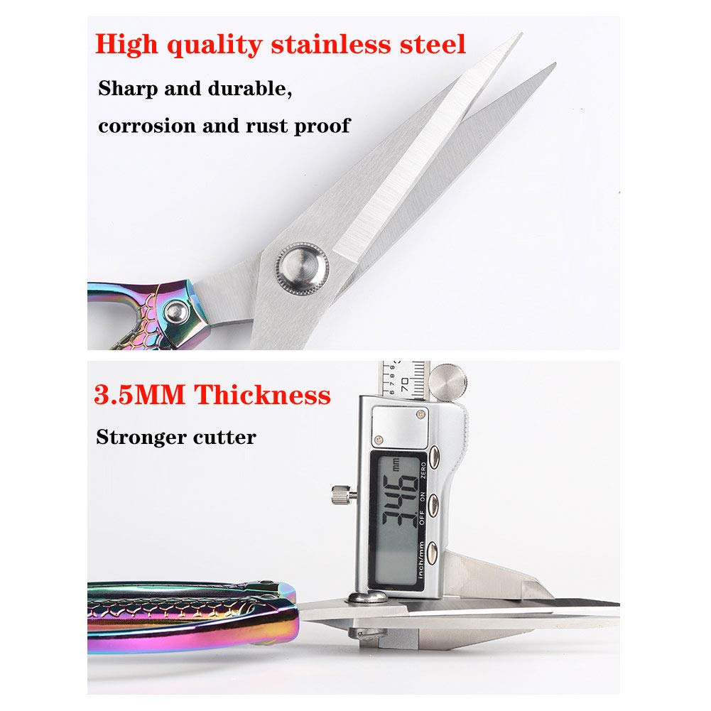 Jasni Fish Pattern Leistungsstarke Küchenschere Professionelle Heavy Duty Multi-Purpose schöner FarbRegenbogen Titan Coating Schmiedetes Edelstahl