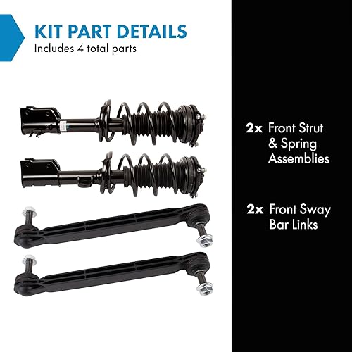 Miniatura 515 de TRQ Kit de suspensión delantera, conjunto de amortiguadores y resortes, barra estabilizadora, enlace estabilizador compatible con Chevrolet