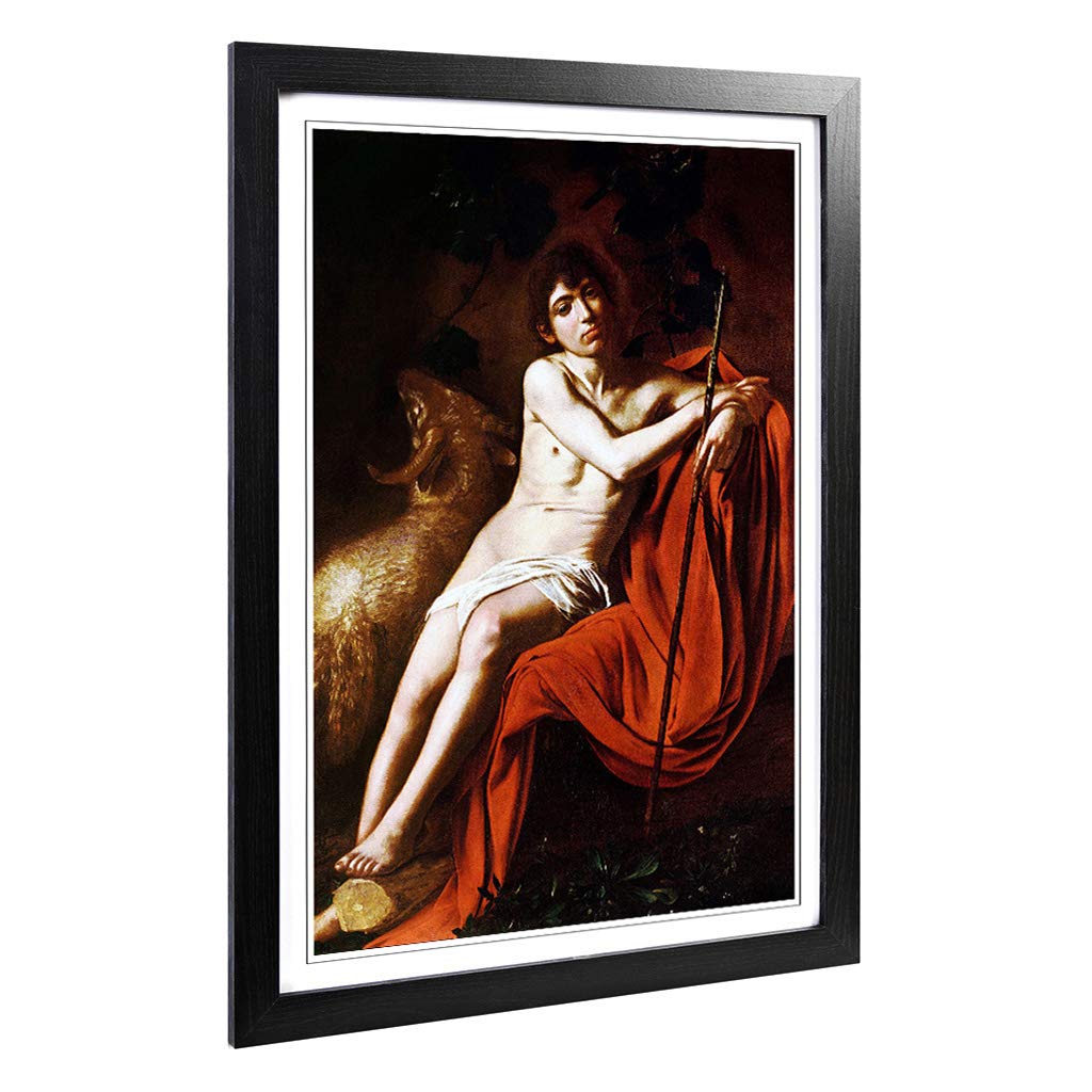 Big Box Art Framed Print of Michelangelo Caravaggio John The Baptist Design | Wall Art Picture | Home Decor for Kitchen, Living Room, Bedroom, Hallway, Black, A2 / 24.5x18 Inch / 62x45cm
