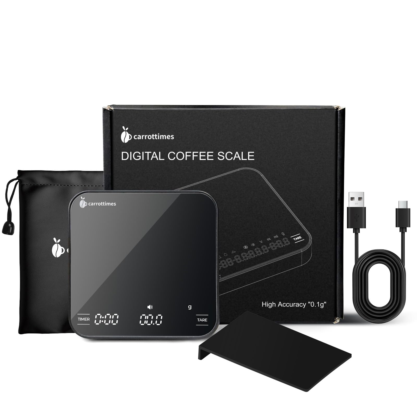 4 Modos Mini Bascula Cafe Recargable con Temporizador, 2kg/0.1g Bascula de Precision para Espresso, Coffee Scale Portátil con para Espresso y Café Servido (Negra)