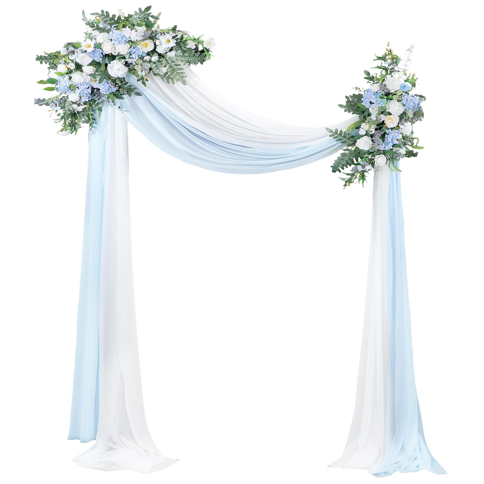 Photo 1 of Canlierr Wedding Arch Flowers Kit Pack of 4 Include 2 Pcs Artificial Flower Arrangement and 2 Pcs Chiffon Draping Fabric for Wedding Decor Backdrop Ceremony Bridal Shower Banquet Party (Blue)