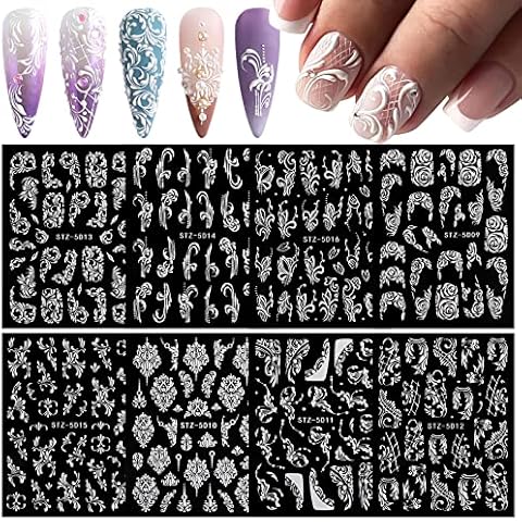 EBANKU 8 Blatt Nail Art Nagelaufkleber in Geprägtem 5D Dreidimensional Europäisches Muster Rose Nagelfolie Transfer Aufkleber Klebstoff Nagelaufkleber Zubehör DIY Nageldesign Cover