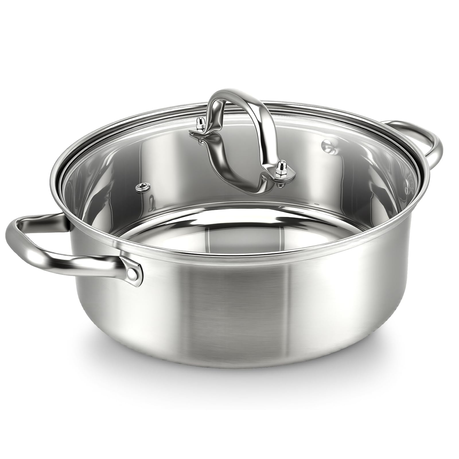 Edelstahl Schmorpfanne,Hohe Edelstahl Servierpfanne unbeschichtet & ohne PTFE/PFOA,Pfanne für alle Herdarten, Servierpfanne geschmackserhaltend, Backofenfest(26CM)
