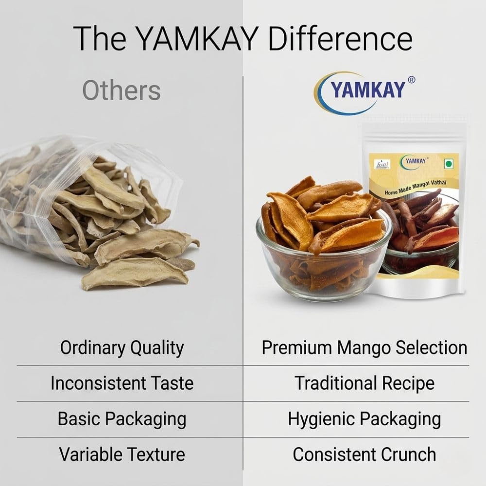 Yamkay Home Made Mangai Vathal Uppu Manga Traditional South Indian Sun-Dried Raw Vathal250 Gm 2