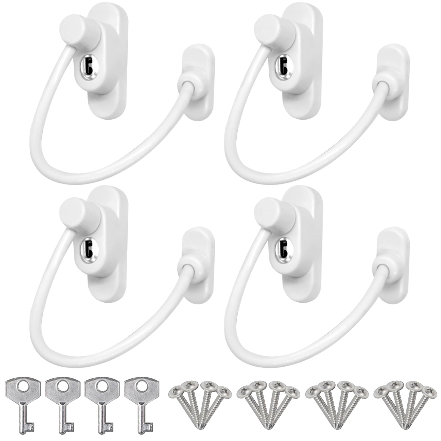 4Pcs Window Locks Child Safety, 7.9'' Long Stainless Steel Cable Window Restrictor with Key, Opening Restrictors for Living Room, Bedroom, Balcony