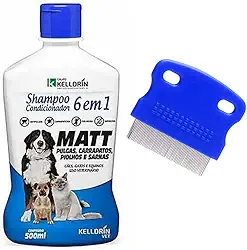Kit Shampoo Matt Kelldrin para Pulgas + Pente Anti Pulgas e Carrapatos, para Cães e Gatos