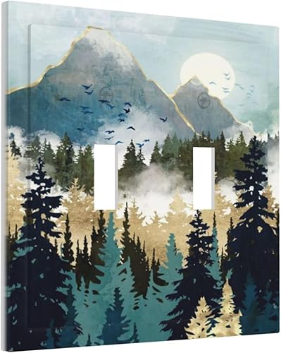 Miniatura 2 de Sghxwp Cubierta de interruptor de luz de doble palanca con diseño de bosque de montaña, estilo bohemio, diseño abstracto, puesta de sol, salida del