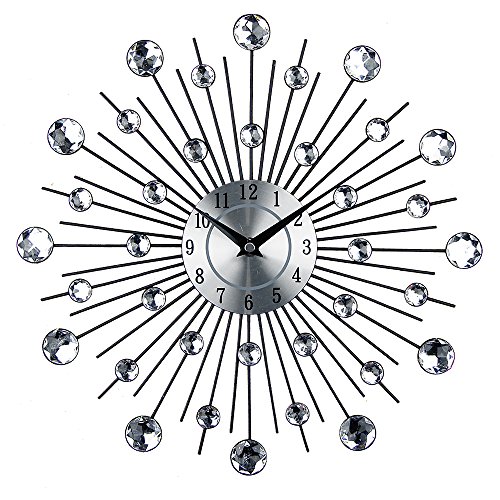 Timelike 3D Crystal Wall Clock – Celebration Decorative Metal Wall Clock, Sparkling Bling Diamond-Studded Silver Wall Clock Wall Decor for Kitchen, Living, Room Bedroom