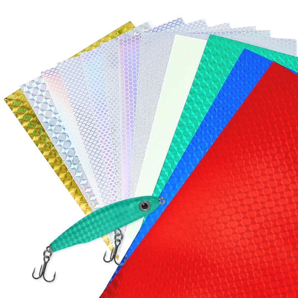 SUPERFINDINGS 24PCS 12 Styles Reflective Fishing Lure Sticker Holographic Fish Scales Lure Stickers DIY Flash Fish Scales Tape Waterproof and Adhesive Film Flash Lures Stickers for Baits Lures Making