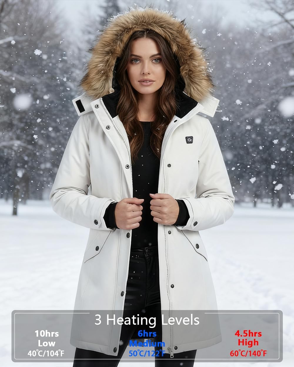 Graphene Women Heated Long Jacket with 18400 mAh Battery Pack - Image 5