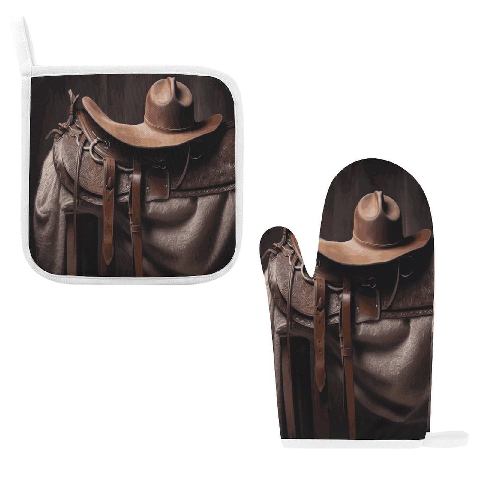 Btcowzrv Style Cowboy Saddle Hat Oven Mitts And Pot Holders 2Pcs Set