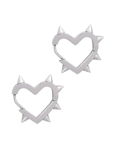Sacina Huggie Hoop Spike Heart Earrings, Gothic Punk Grunge Emo Y2k Earrings, Goth Jewelry, Christmas Jewelry Gift For Women - silver