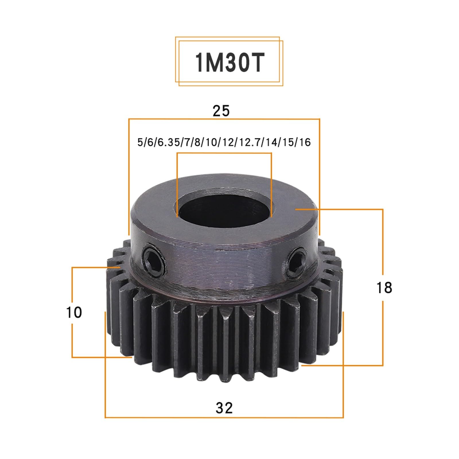 Bevel Gear Pinion Hardware Mechanical 1pcs Module 1 Motor Gear 1M-30T Carbon Steel Spur Gear Bore Size 5/6/6.35/7/8/10/12/12.7/14/15/16/17mm(1M30T-Bore 15 mm)