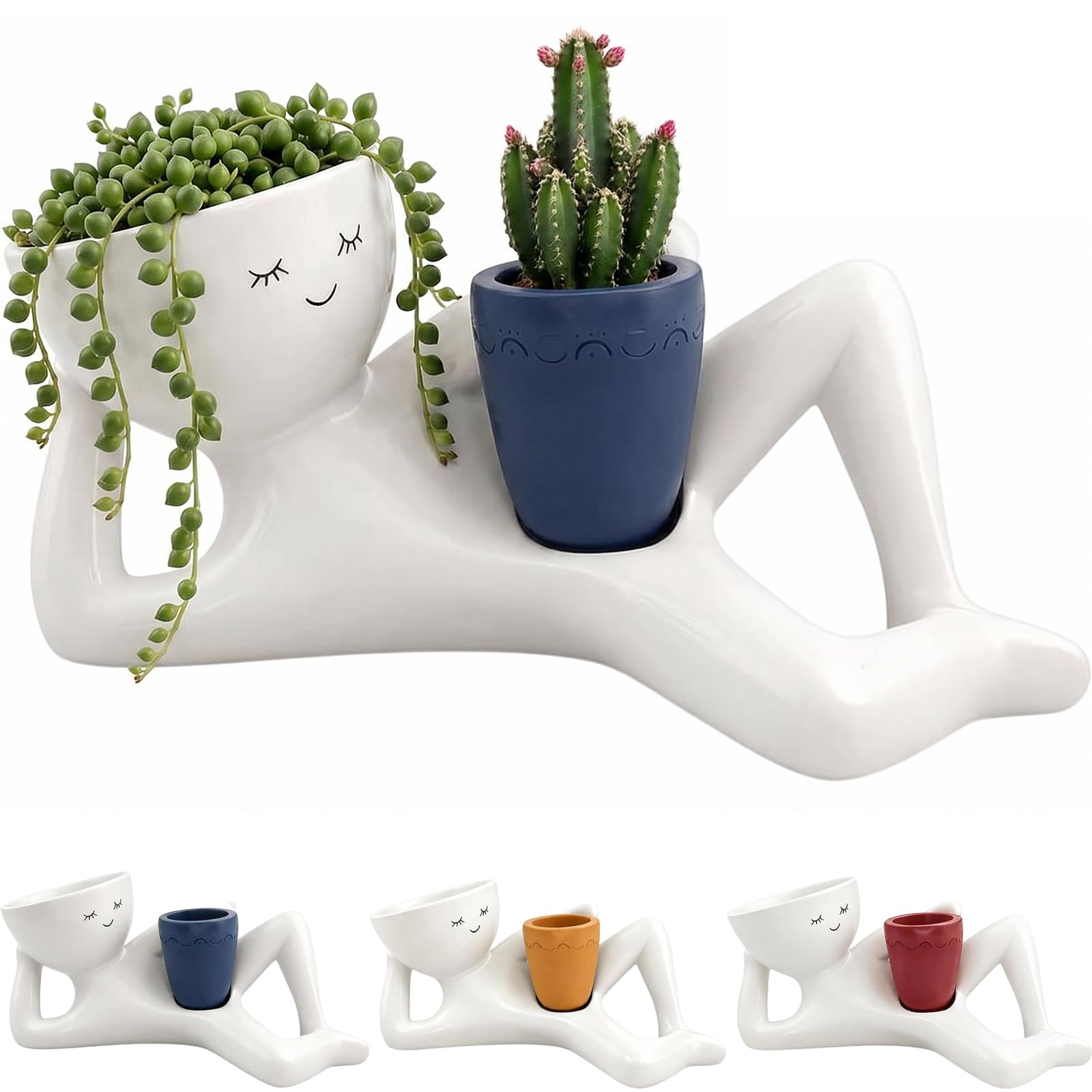 Goofy Garden Planter, Resin Lazy Guy Planter with Drainage Hole, Cute Face Planter for Succulents, Indoor Outdoor Home Office Decor Gift