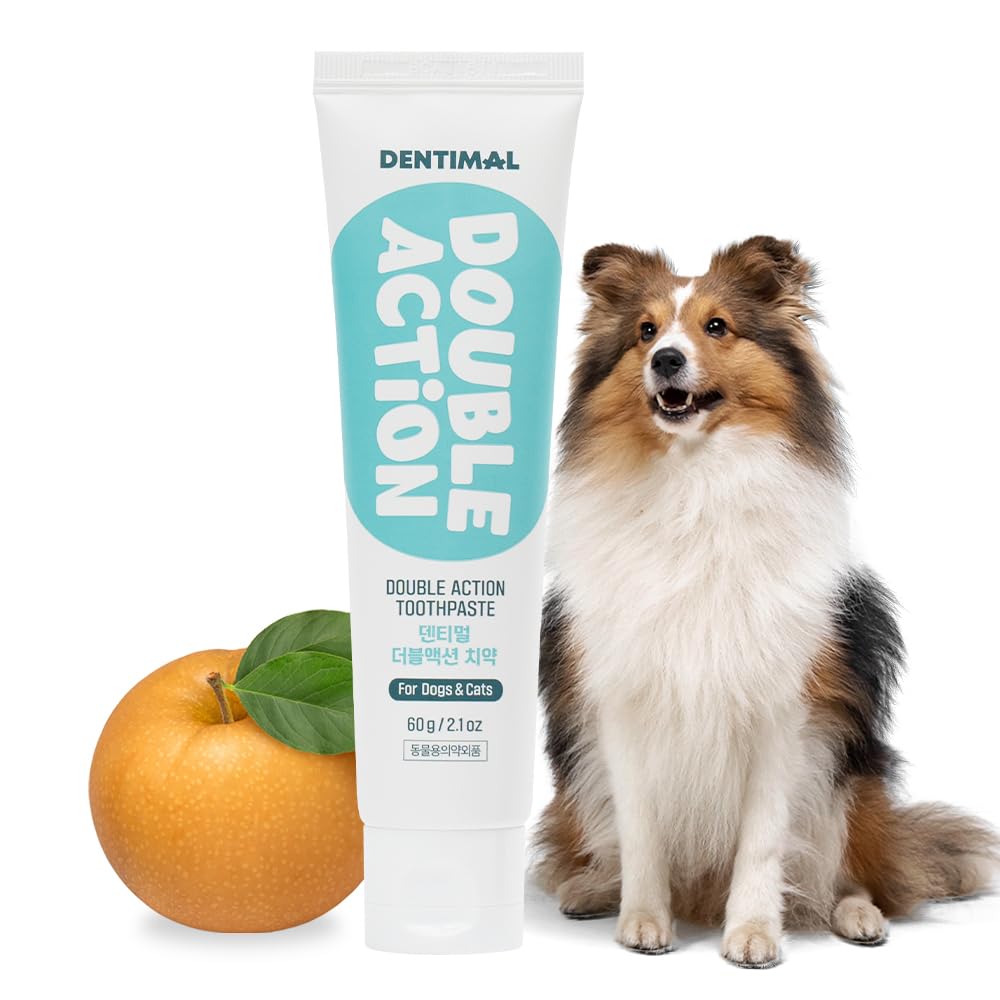 Dentimal Double Action Toothpaste for Dogs & Cats, Pear Stone Cell Formula for Dual-Action Cleaning, Removes Plaque & Tartar, Freshens Breath, (2 fl oz/ 60g)