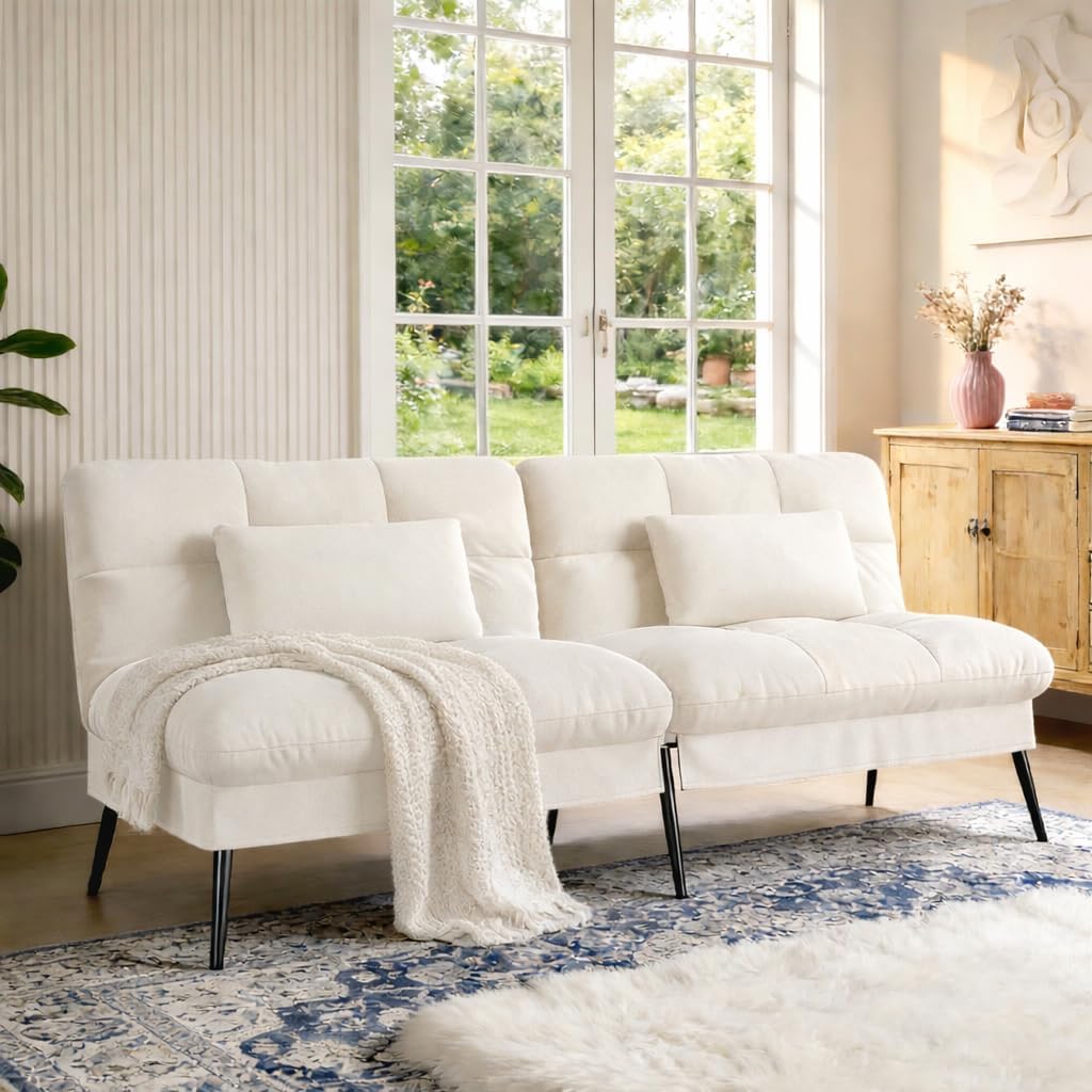 COMHOMA 72″Futon Sofa Bed,Modern Convertible Sleeper Sofa, Fabric Futon Couch with Multi-Position Backrest for Living Room Furniture (Grey)