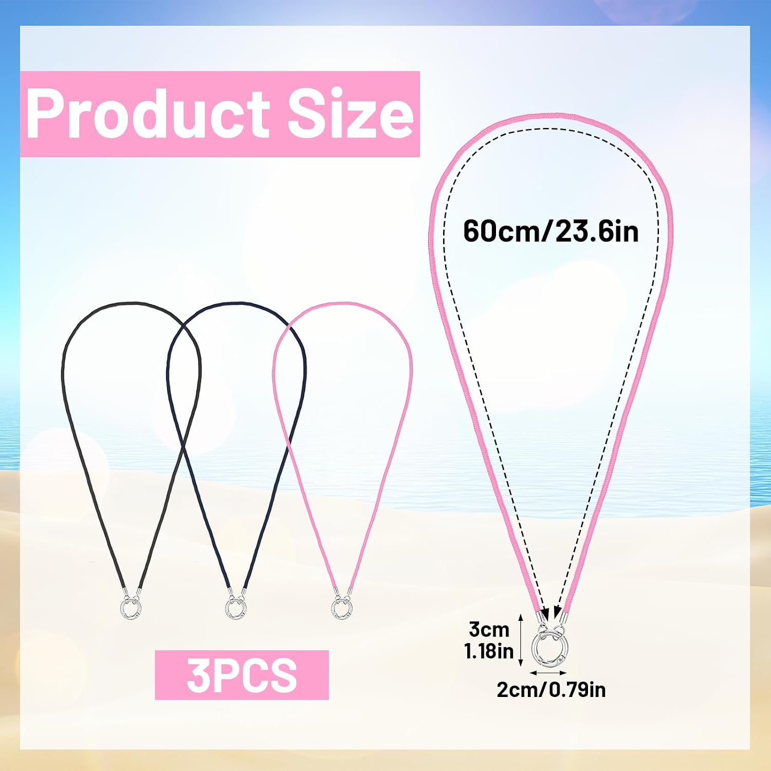 3 Pcs Eyeglass Holder Necklace Ring, Ring Holder Necklace, Heart Shape Loop Anti-Lost Chain, Necklaces Hanging Rings