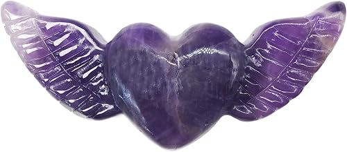 Miniatura 1 de Corazón de cristal Amatista Natural Corazón Piedra curativa Piedras en forma de corazón Amatista Corazón de cristal con alas