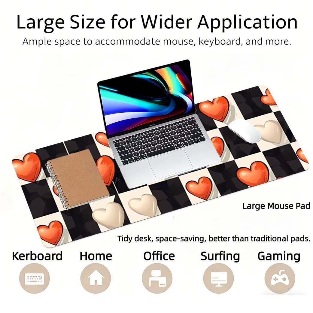 Lpfieonn Liebe Großes Schreibtischunterlage, XXL Schreibtischunterlagen, Schwarzweiß XXL Wasserdicht Gaming Mousepad mit Vernähter Rand und Rutschfeste Gummibasis, für Hause/Büro 120x60cm PF-1615
