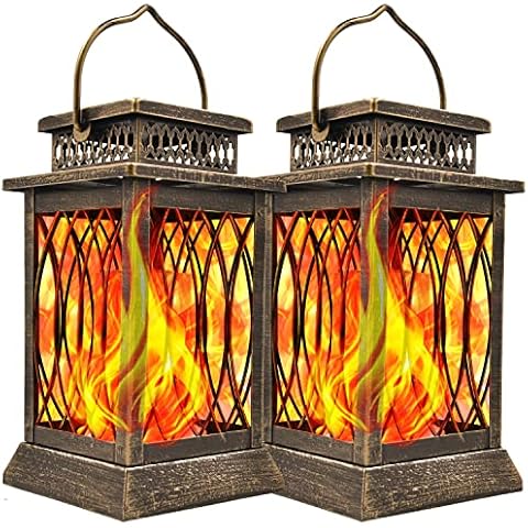 Solarbaby Solar Lights Outdoor Metal Hanging Lantern Lights, Waterproof Solar Flame Lights for Terrace Proch Yard Garden Decoration Cover