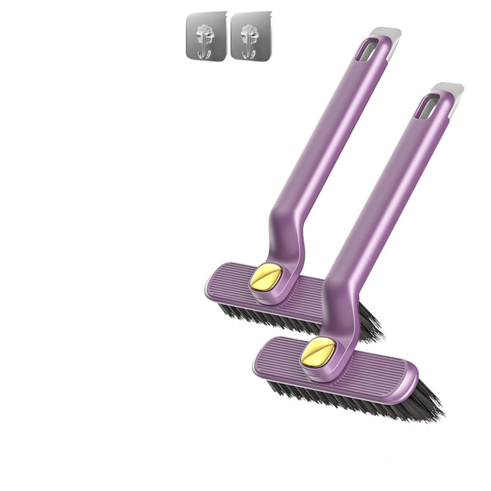 2 Pack 360° Rotating Crevice Cleaning Brushes with Dirt Gripper and Hook – Scrub Brush for Tile Grout, Window, Shower, Floor, Tight Spaces – Bathroom Cleaner Accessories (Purple)