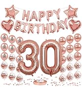 Konsait Rose Gold 30 Birthday Party Decorations, Happy Birthday Balloon Banner, Love Heart Stars ...