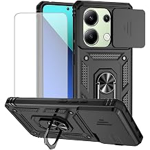 for Redmi Note 13 Pro 4G Case,Poco M6 Pro 4G 23117RA68G with Tempered Glass Screen Protector and Slide Camera Cover, Magnetic Ring Car Mount Holder Cover for Xiaomi Redmi Note 13 Pro 4G Black