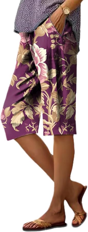 Shorts for Women 2025 Dressy Casual Knee Length Printed Vintage Boho Summer Trendy Breathable Lightweigh Pants