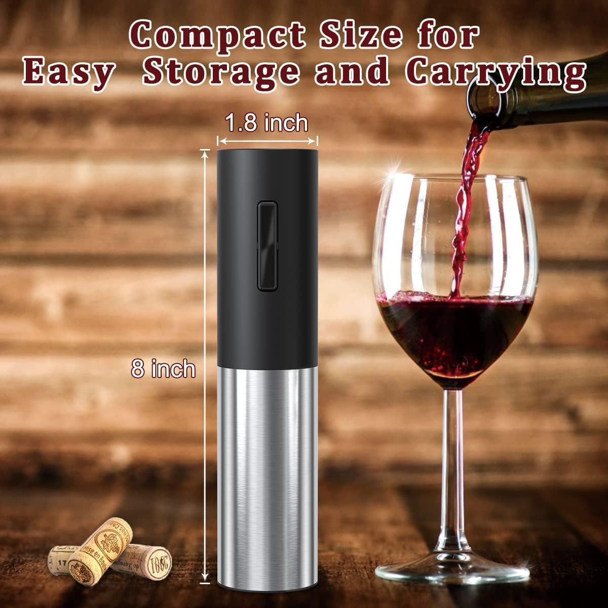 Electric Wine Opener Battery Operated, Automatic Electric Wine Bottle Opener with 2 in 1 Wine Stopper and Portable Corkscrew Foil Cutter, Wine Gifts
