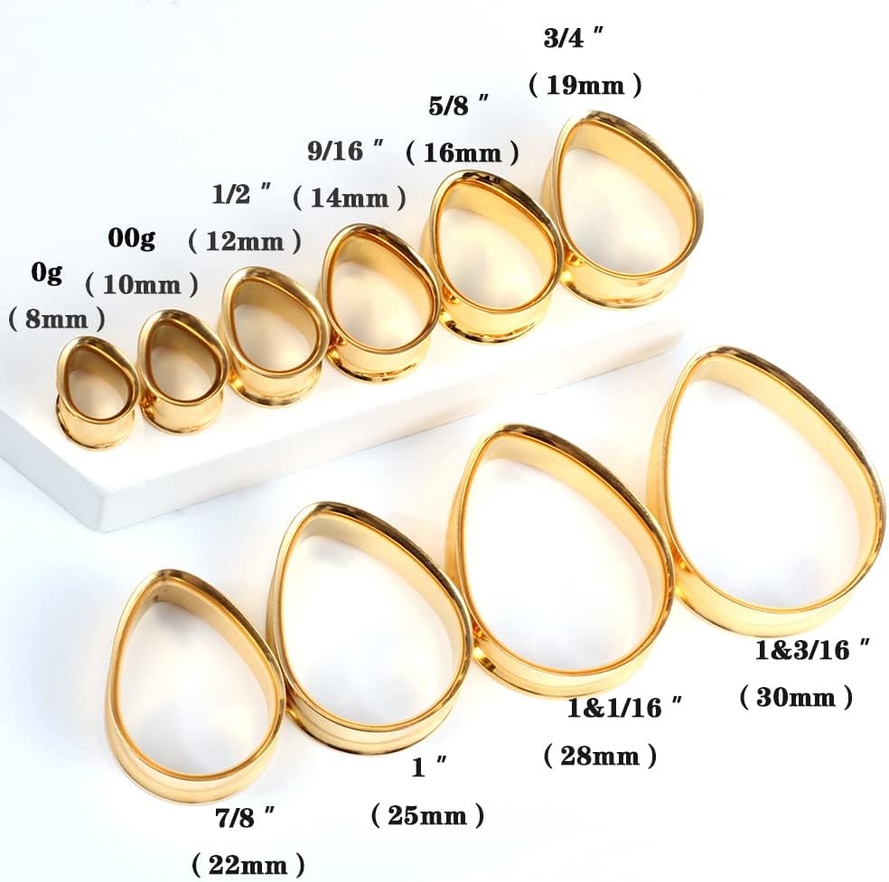 Casvort 4 PCS 8mm-30mm Hypoallergenic 316 Stainless Steel Round Teardrop Double Flared Ear Gauges Plugs Ear Tunnels Saddle Plugs Body Piercing Jewelry