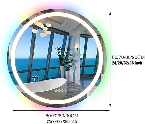 Miniatura 2 de Espejo de baño LED, espejo RGB de baño iluminado, control táctil, antivaho, función de memoria, espejo de tocador retroiluminado RGB para el hogar,