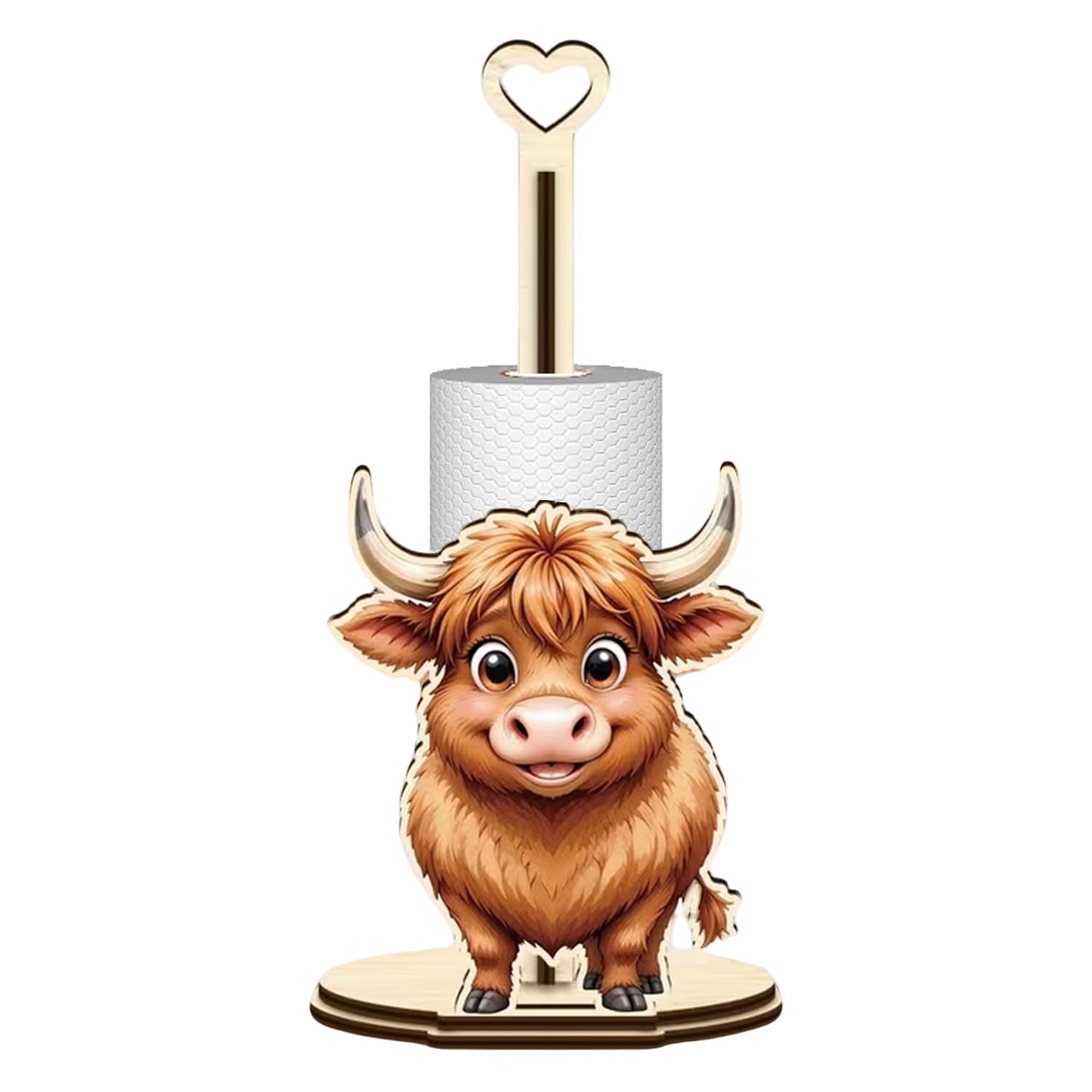 Highland Cow Paper Towel Holder, Highland Cow Kitchen Accessories, Free Standing Cow Wooden Kitchen Roll Holder for Tissue Paper Towel Rag Facial Wipe