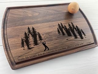 Personalized Cutting Board, Custom Cutting Board, Fishing, Fisherman, Fly Fishing, River Fishing, Fisherman's Gift, Fathers Day Gift, 497 (Maple, 17" x 11")