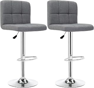 IntimaTe WM Heart Lot de 2 Tabourets de Bar Hauteur Réglable Avec Dossier en Tissu Socle et Repose-Pieds Chromés Gris foncé