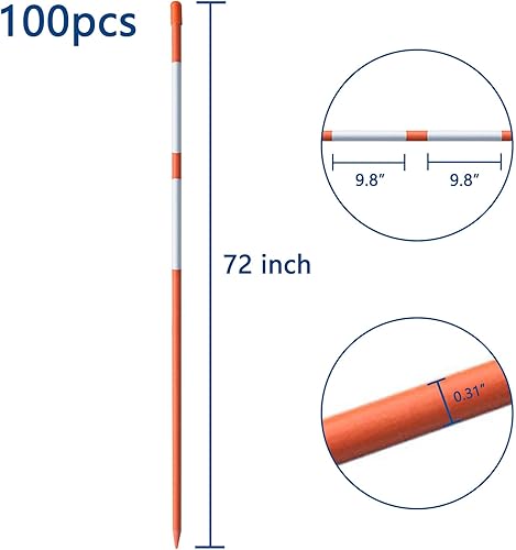 Vista 2 de Estacas de nieve de 72 pulgadas, marcadores de entrada de 1/4 de pulgada, estacas de arado naranja sin cinta reflectante para marca de entrada