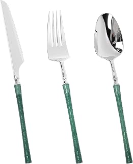 120PCS Silver Plastic Silverware, Disposable Heavy Duty Plastic Cutlery Set, Spiral Design Include 40 Forks, 40 Knives, 40 Spoons for Party, Wedding and Events