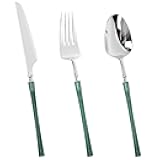 Ciselure 120PCS Silver Plastic Silverware, Disposable Heavy Duty Plastic Cutlery Set, Spiral Design Include 40 Forks, 40 Knives, 40 Spoons for Party, Wedding and Events