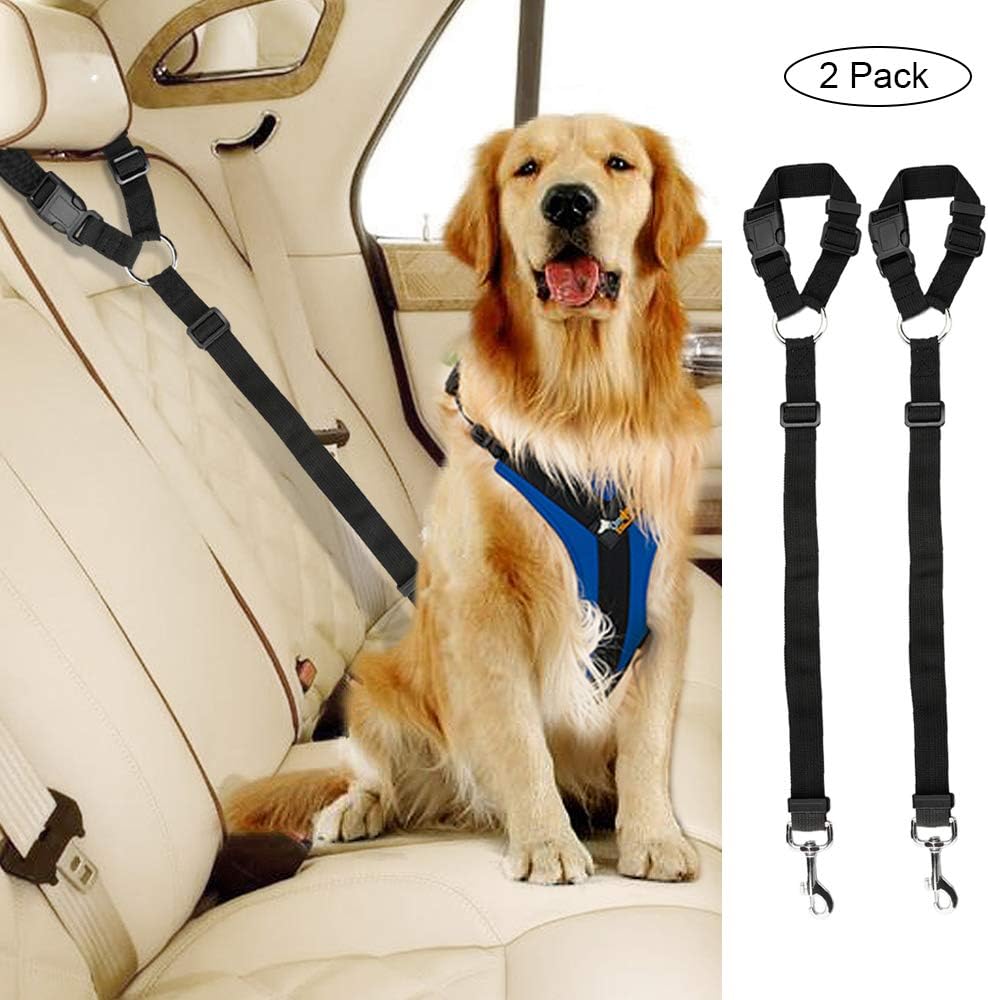 heewee Dog Seatbelt Ajustable Pet Cat Dog Car Leash Seat Belt Safety Leads Vechicle Harness Leash Black (2 Pack)