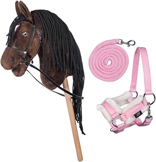 HKM Kids Hobby Horse - Caballo para niños, color marrón, con cabestro y cuerda de guía, color rosa