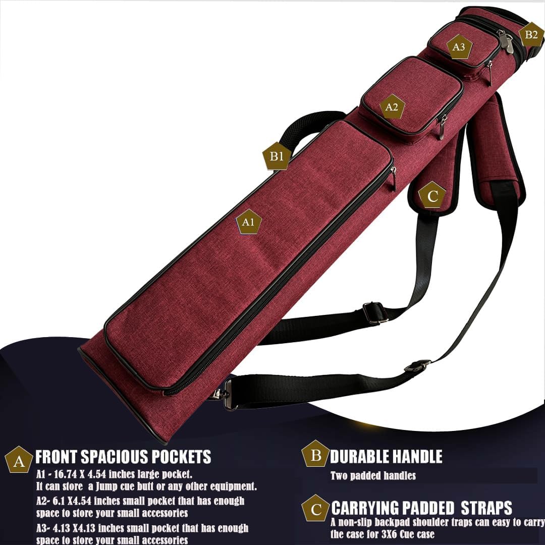 Champion 2X4,3x6 Nylon/Leatherette Billiard Pool Cue Stick Hard Carrying Case 4S2B, 6S3B