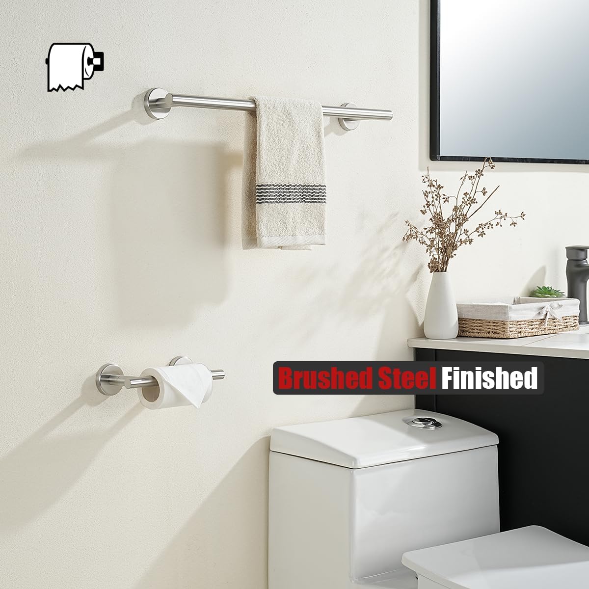 JQK Brushed Toilet Paper Holder, Double Post Pivoting Tissue Holder Wall Mount, 304 Stainless Steel Hold Mega Rolls, TPH150-BN image 5